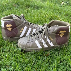 Adidas custom A Bathing Ape Olive Green and White Bape Sneakers